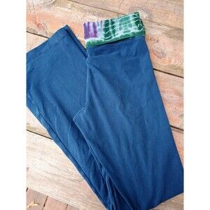 Hard Tail Forever Foldover Flare Yoga Pants Navy With Tie Dye Womens M Y2K
